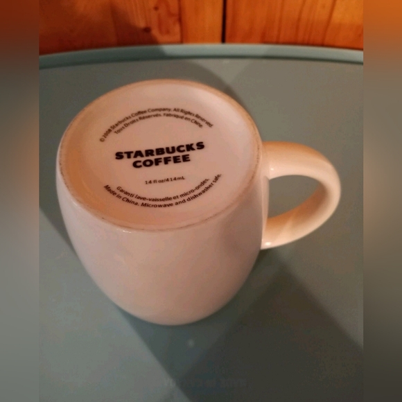Starbucks Solid White With Black Logo Est 1971 Barrel Coffee Mug 14 Oz Cup 2008 - Picture 6 of 6